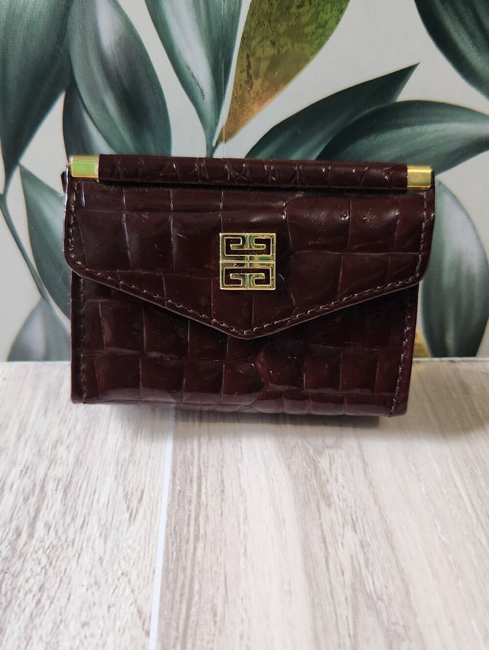 Vintage Givenchy Brown Croc Mini Coin Purse Gold Logo
